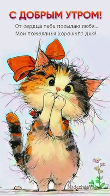 Открытка «С добрым утром»: Милый котик желает Доброго Утра и хорошего дня!. Тэги: С добрым утром, для поднятия настро…