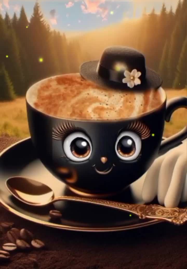 Открытка «С добрым утром»: Милая чашка кофе желает доброго утра!. Тэги: хорошего дня, пожелание, позитивная, отличное…