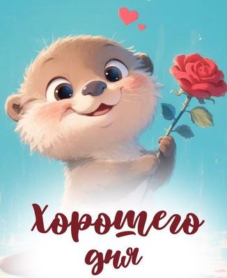 Открытка «Животное»: Открытка Хорошего дня с милой выдрой и розой. Тэги: пожелание, позитивная, хорошего дня, отлично…