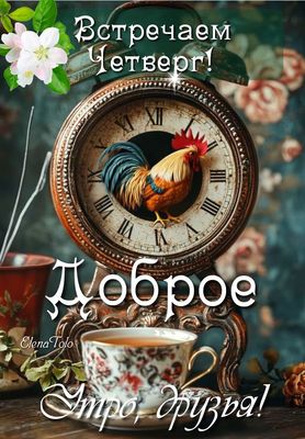 Открытка «С добрым утром»: Доброе утро четверга: встречаем с чаем и цветами. Тэги: пожелание, позитивная, утро, друг…