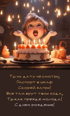 Открытка «Пожелание»: С днем рождения! Не смотри на паспорт, будь молода!. Тэги: позитивная, улыбка, подруга, женщина…