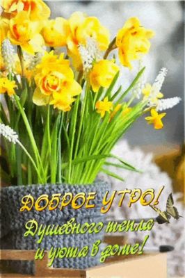 Открытка «С добрым утром»: Доброе утро: весенние нарциссы и душевный уют. Тэги: пожелание, позитивная, красивая…