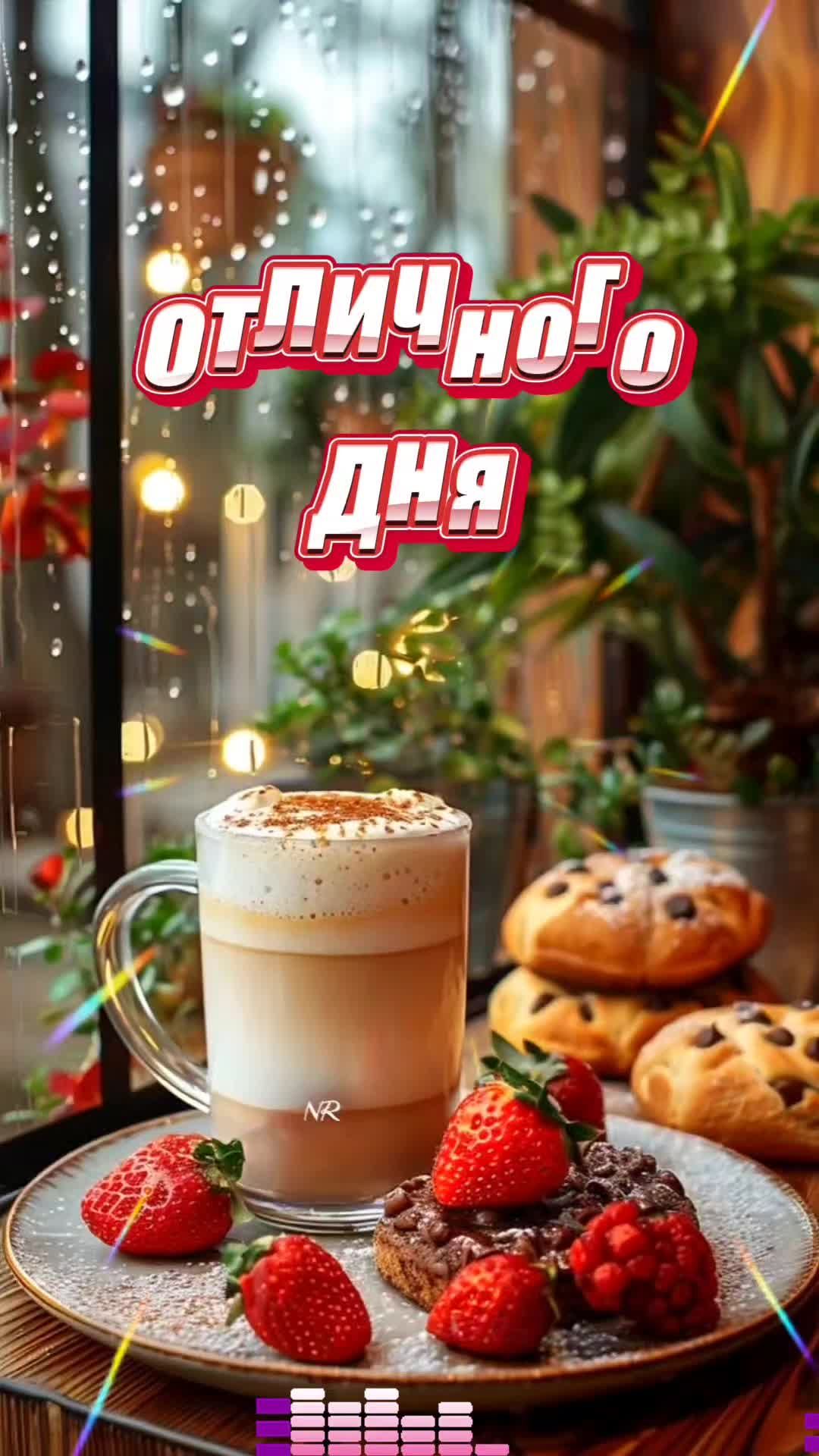 Открытка «Хорошего дня»: Отличного дня! Уютное утро с кофе и ягодами. Тэги: пожелание, позитивная, отличное настроение…