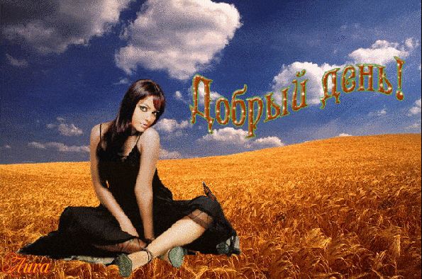 Открытка «Пожелание»: Красивый добрый день в летнем поле. Тэги: позитивная, женщина, девушка, красивая, лето, хороший…