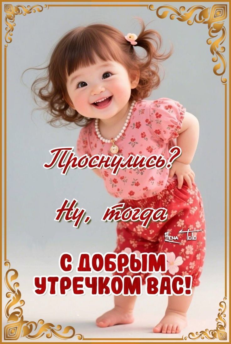 Открытка «С добрым утром»: С добрым утречком: лучистая улыбка малышки. Тэги: пожелание, позитивная, отличное настроен…
