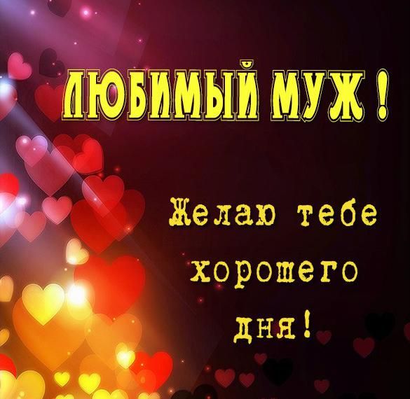 Открытка «Добрый день»: Для любимого мужа: желаю хорошего дня!. Тэги: пожелание, радость, надпись, сердце, хороший…