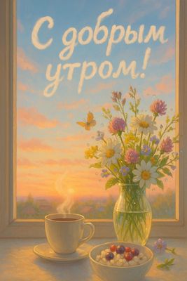 Открытка «С добрым утром»: Доброе утро: нежность рассвета и аромат кофе. Тэги: пожелание, позитивная, отличное настро…