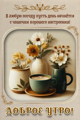 Открытка «С добрым утром»: Доброе утро: уют, кофе и нежные цветы. Тэги: хорошего дня, пожелание, позитивная, отличное…