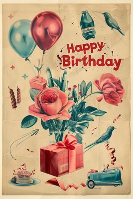 Открытка «С днем рождения»: С Днем Рождения! Праздник в винтажном стиле.. Тэги: пожелание, позитивная, друг, подруга…