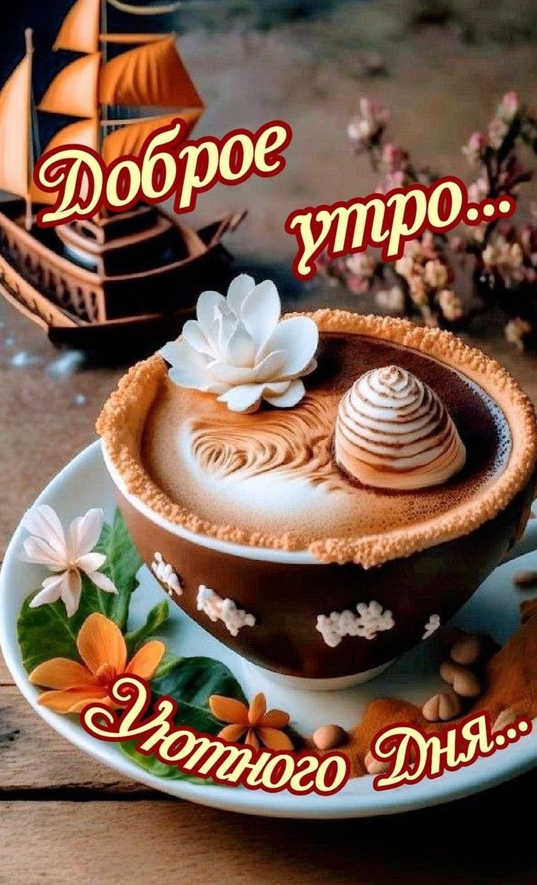 Открытка «С добрым утром»: Доброе утро: ароматный кофе и уютный день. Тэги: С добрым, необычным утром, С добрым…