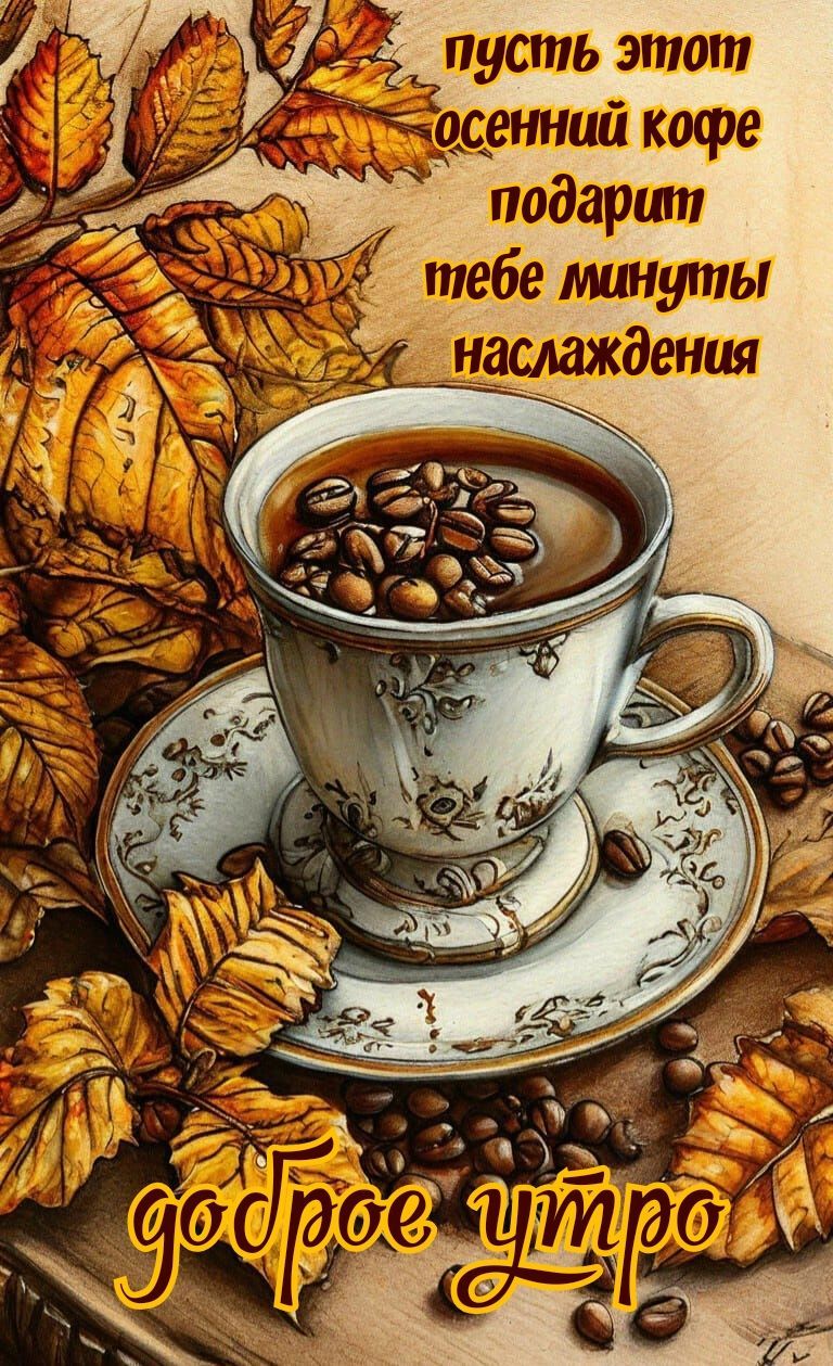 Открытка «С добрым утром»: Осенний кофе и доброе утро для наслаждения. Тэги: С добрым осенним утром, С добрым утром…