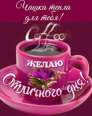 Открытка «Хорошего дня»: Чашка тепла: Отличного дня тебе!. Тэги: пожелание, позитивная, утро, красивая, кофе, цветок…