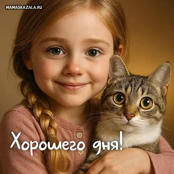 Открытка «Хорошего дня»: Хорошего дня! От улыбчивой девочки и кота. Тэги: Добрый день, классный, союз, Добрый день и…