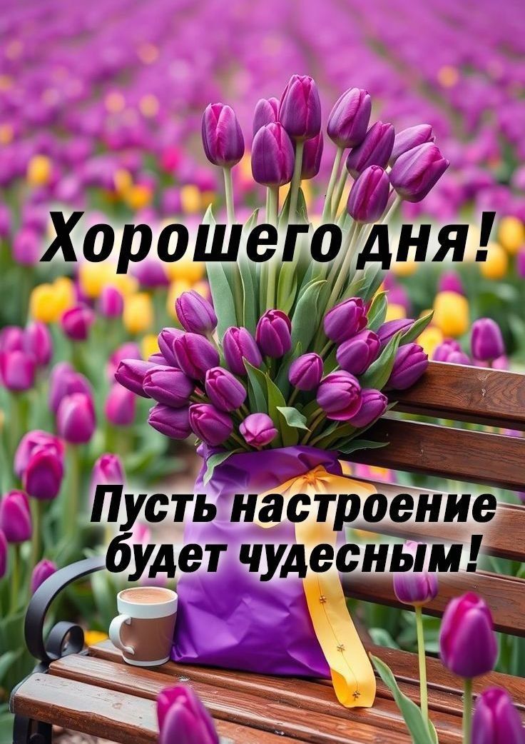 Открытка «Хорошего дня»: Нежные тюльпаны для чудесного дня!. Тэги: пожелание, позитивная, отличное настроение, красив…