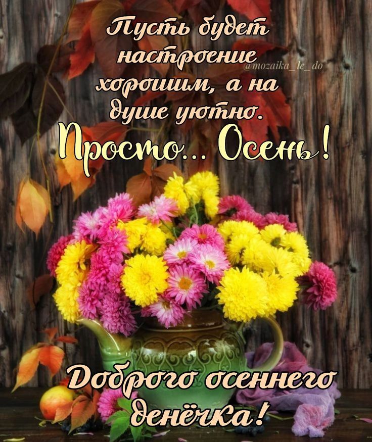 Открытка «Хорошего дня»: Осенний уют: яркий букет и добрые пожелания. Тэги: пожелание, позитивная, отличное настроение…