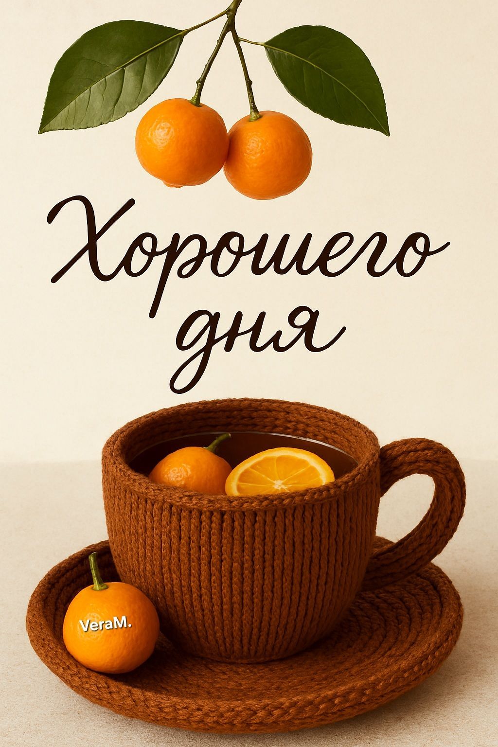 Открытка «Хорошего дня»: Хорошего дня: Уютный напиток и свежие мандарины. Тэги: Добрый день, Добрый день и добрые пож…