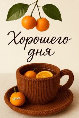 Открытка «Хорошего дня»: Хорошего дня: Уютный напиток и свежие мандарины. Тэги: Добрый день, Добрый день и добрые пож…