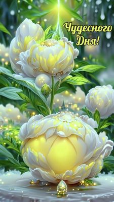 Открытка «Пожелание»: Чудесного Дня! Красивые светящиеся цветы. Тэги: позитив, радость, цветок, весна, лето, природа…