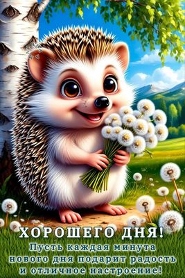 Открытка «Животное»: Милый ежик: Отличного настроения и хорошего дня!. Тэги: пожелание, отличное настроение, улыбка…