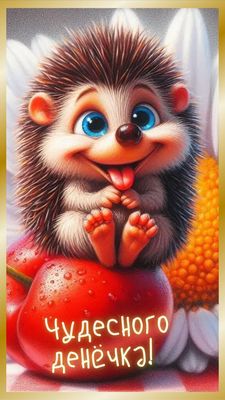 Открытка «Животное»: Чудесного денёчка! Милый ёжик для отличного настроения. Тэги: пожелание, улыбка, позитив, радость…