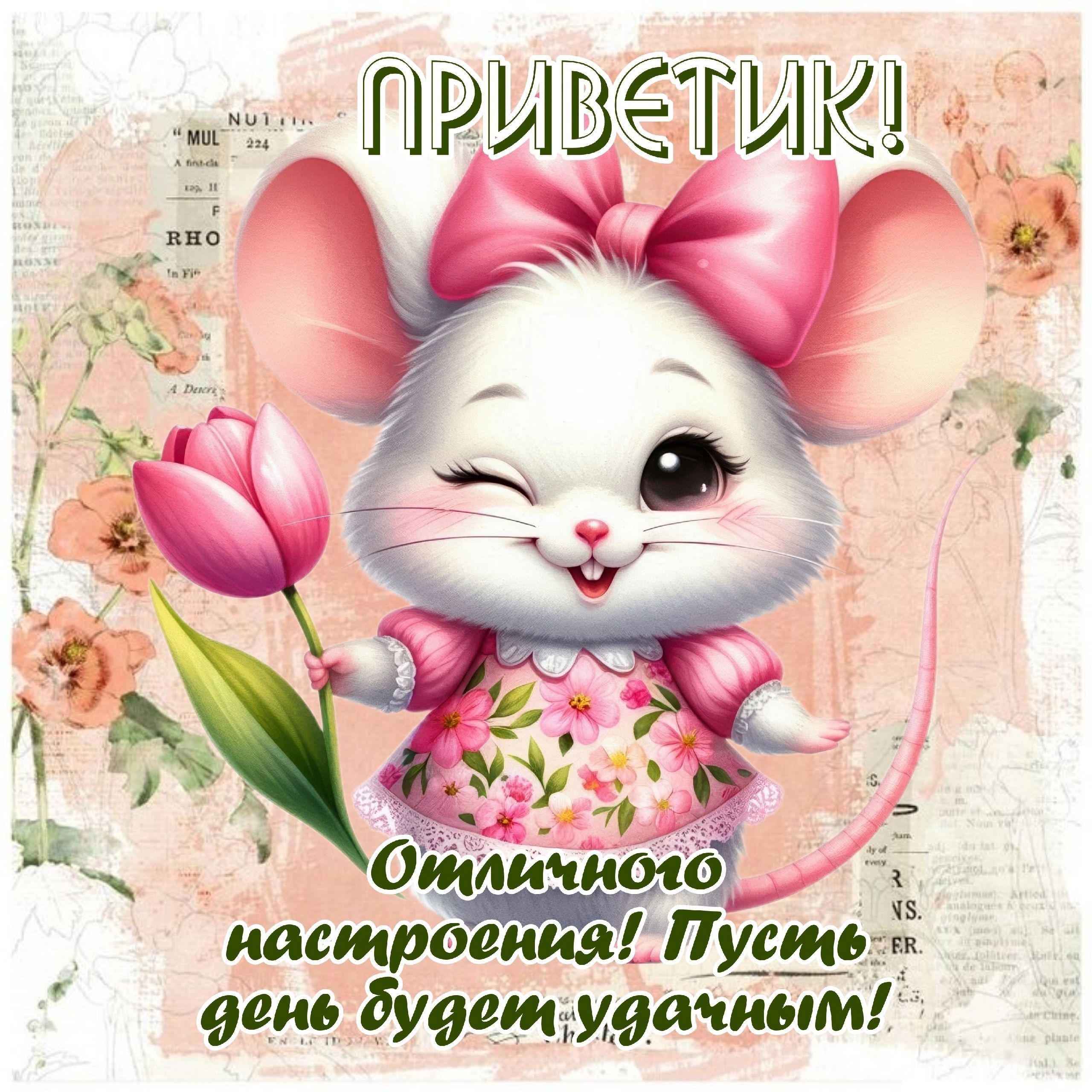 Открытка «Пожелание»: Милый Приветик! Отличного настроения и удачи!. Тэги: отличное настроение, улыбка, красивая…