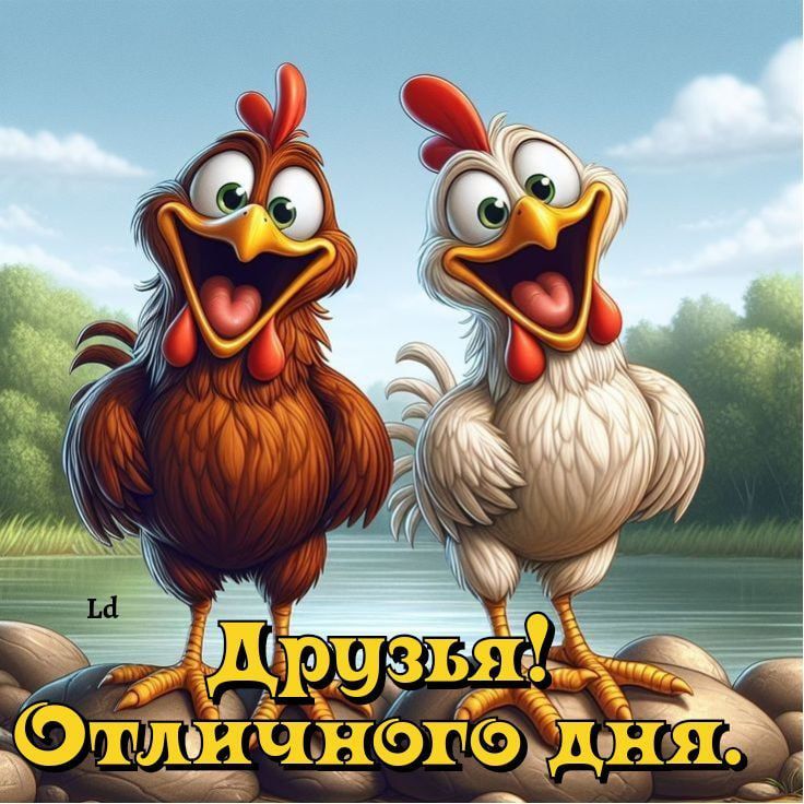 Открытка «Пожелание»: Отличного дня, друзья! Веселое настроение. Тэги: прикольная, смешная, улыбка, утро, друг…