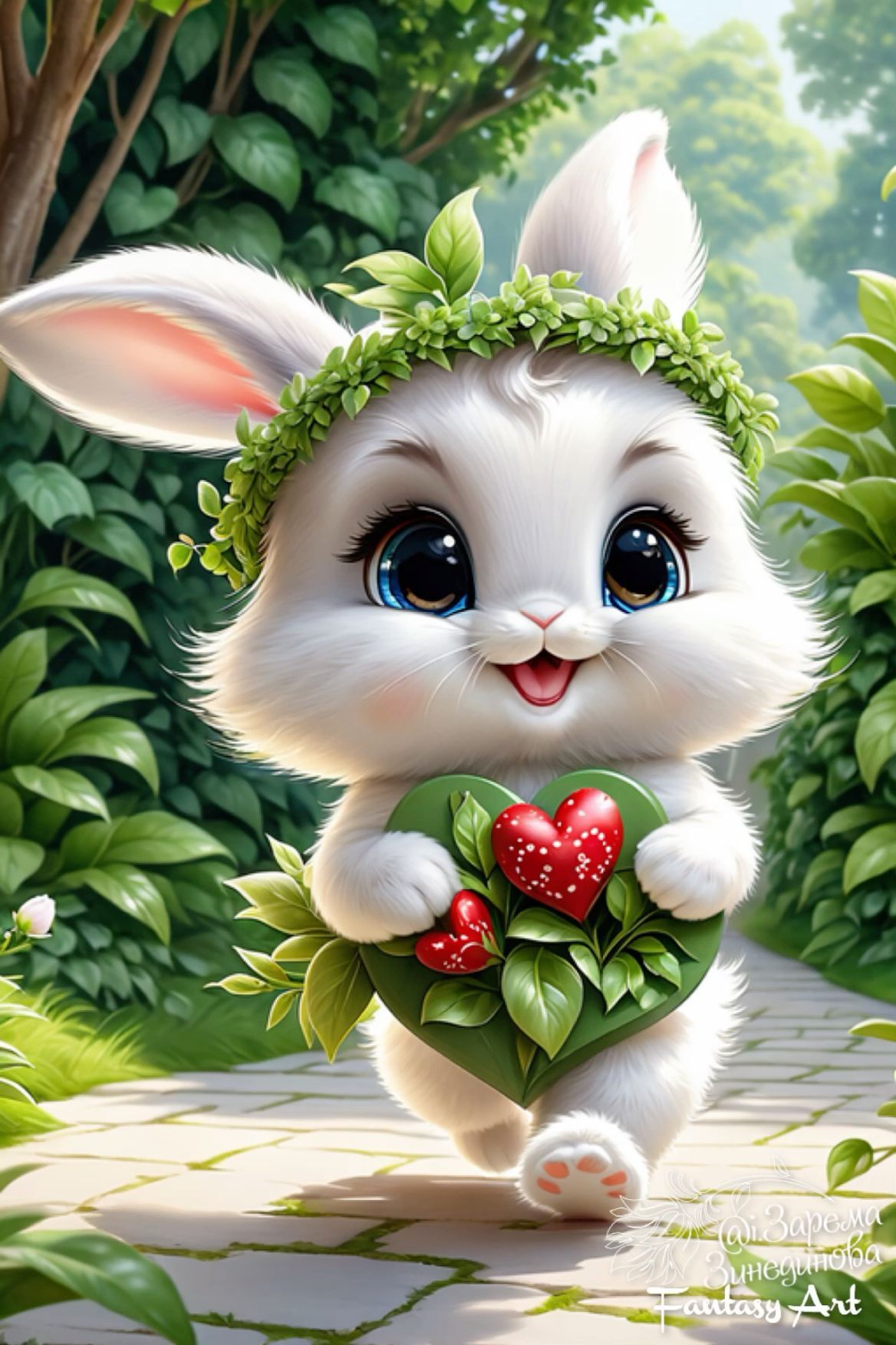 Открытка «Животное»: Милый зайчик с сердцем – нежное пожелание любви. Тэги: пожелание, улыбка, красивая, хорошее наст…