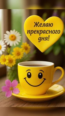 Открытка «Пожелание»: Желаю прекрасного дня! С улыбкой и позитивом. Тэги: улыбка, друг, подруга, красивая, кофе…