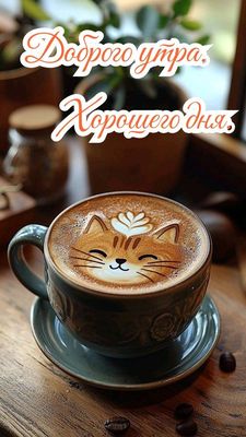 Открытка «Кот»: Доброго утра и хорошего дня с милым котом в кофе!. Тэги: животное, пожелание, улыбка, утро, красивая…