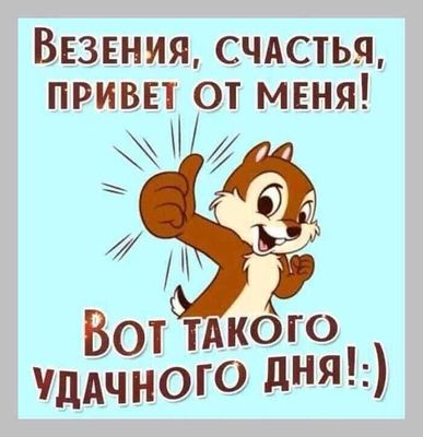 Открытка «Пожелание»: Удачного дня, везенья, счастья! Привет от меня!. Тэги: прикольная, улыбка, друг, подруга…