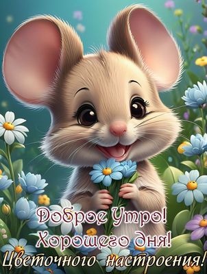 Открытка «Животное»: Доброе утро! Хорошего дня и цветочного настроения!. Тэги: пожелание, отличное настроение, улыбка…