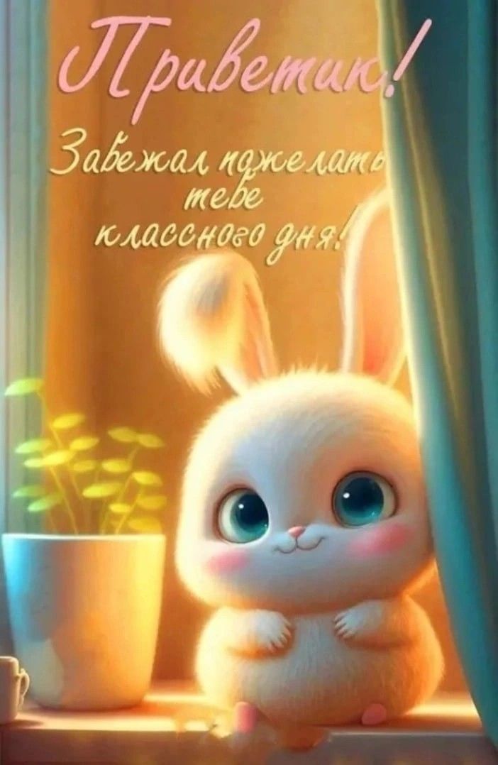 Открытка «Животное»: Приветик! Классного дня с милым зайчиком. Тэги: пожелание, улыбка, позитив, радость, окно…