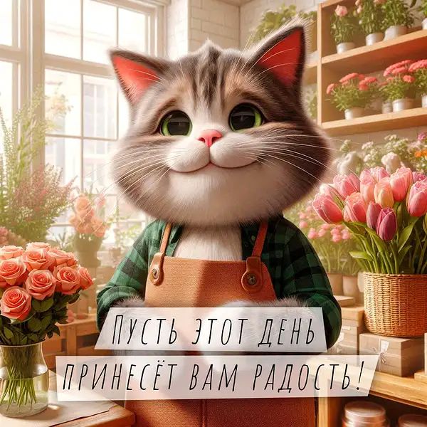 Открытка «Кот»: Пусть этот день принесет радость! Открытка с котом. Тэги: животное, пожелание, улыбка, утро, красивая…