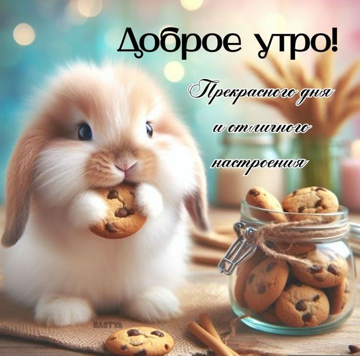 Открытка «Животное»: Доброе утро! Отличное настроение с милым кроликом. Тэги: пожелание, отличное настроение, улыбка…