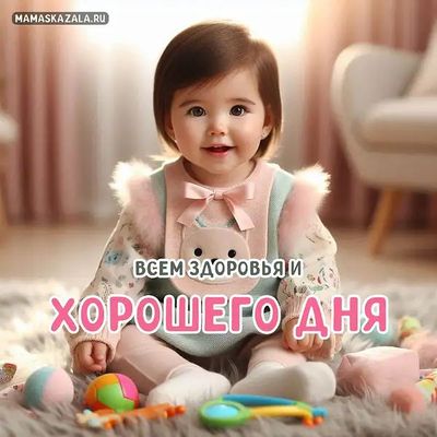 Открытка «Пожелание»: Пожелание здоровья и хорошего дня с улыбкой малышки. Тэги: улыбка, утро, красивая, позитив…