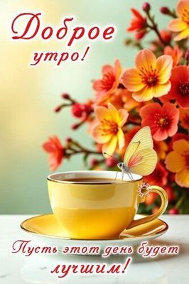 Открытка «Пожелание»: Доброе утро! Пусть день будет лучшим!. Тэги: утро, красивая, кофе, позитив, хорошее настроение…