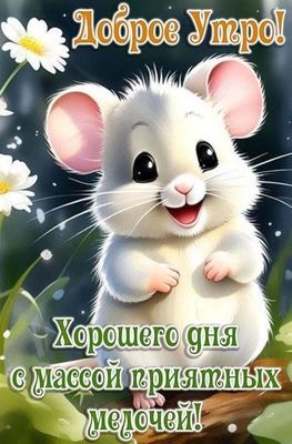 Открытка «Животное»: Доброе утро с милой мышкой и хорошим настроением!. Тэги: пожелание, улыбка, утро, друг, подруга…