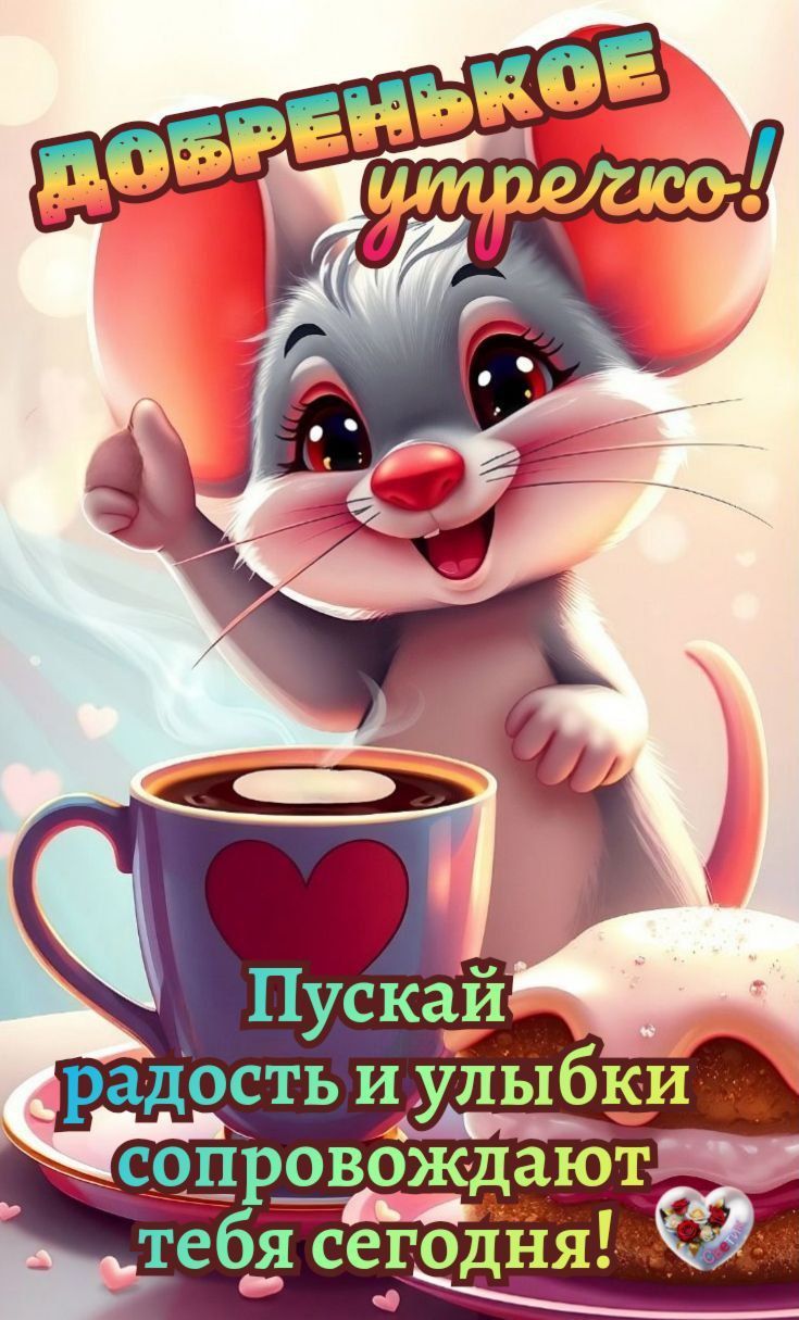 Открытка «Животное»: Добренькое утречко: радость, улыбки и позитив!. Тэги: пожелание, улыбка, утро, кофе, позитив…