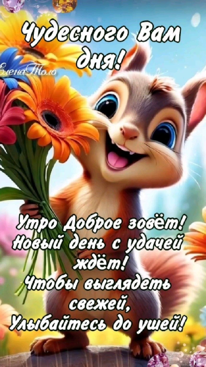 Открытка «Животное»: Чудесного дня! Доброе утро с улыбкой!. Тэги: пожелание, улыбка, утро, красивая, позитив, радость…