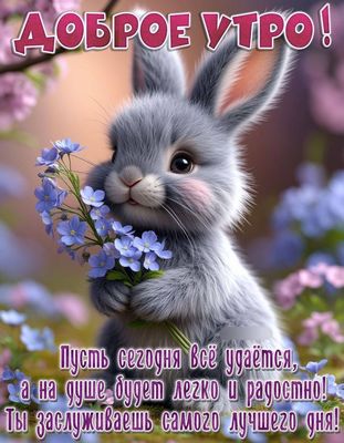 Открытка «Животное»: Доброе утро: нежное пожелание и счастливый день. Тэги: пожелание, улыбка, утро, красивая, позитив…