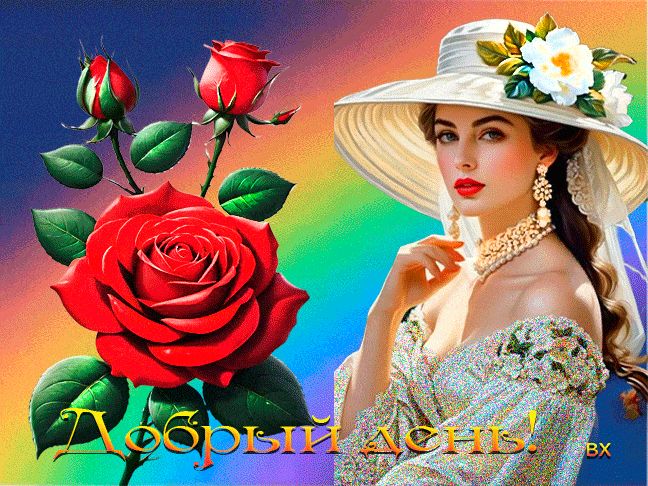 Открытка «Пожелание»: Добрый день! Красивая женщина и розы.. Тэги: женщина, красивая, позитив, добрый день, цветок…