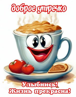 Открытка «Пожелание»: Доброе утречко! Улыбка и позитив на весь день. Тэги: улыбка, красивая, кофе, позитив, радость…