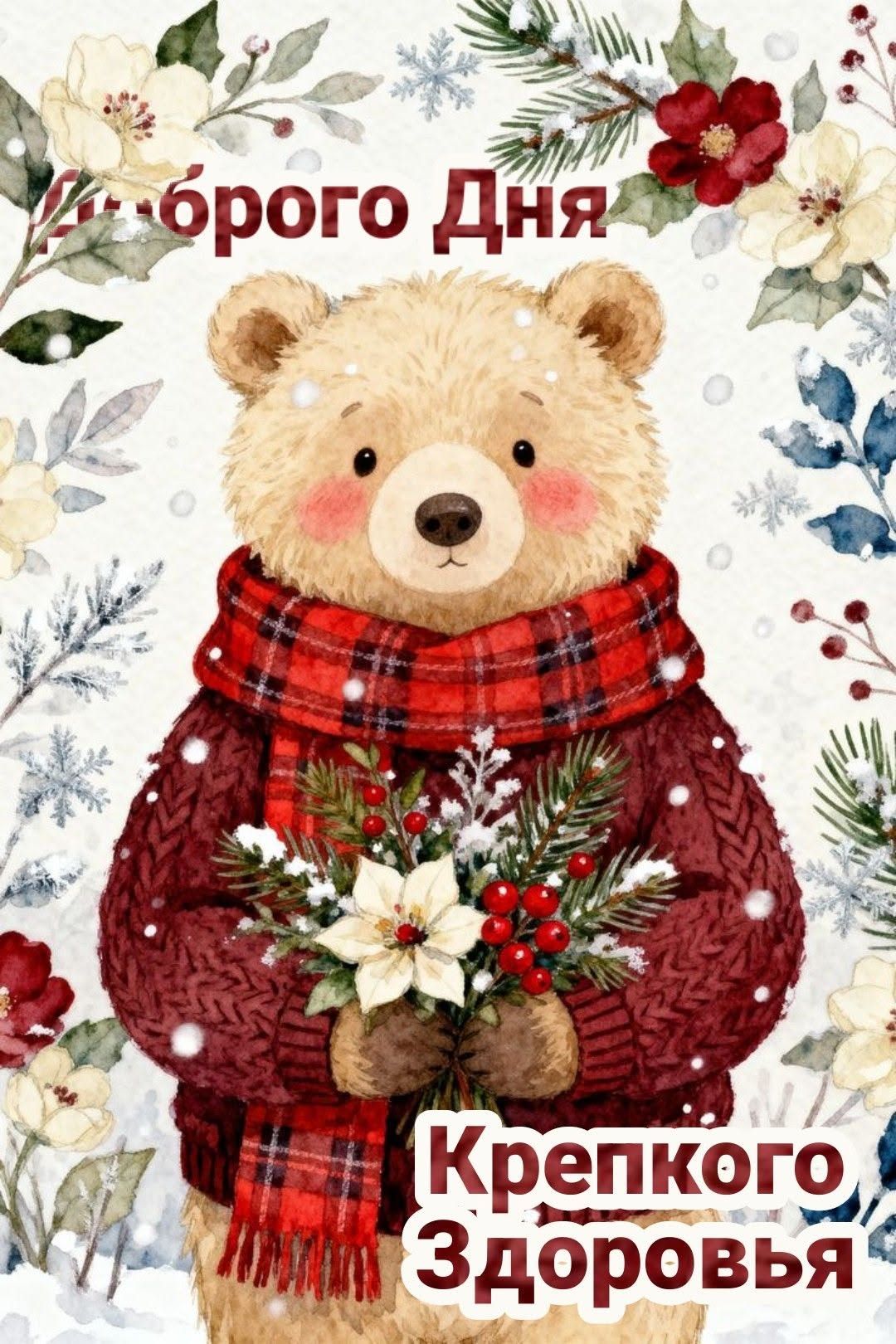 Открытка «Добрый день»: Доброго Дня! Зимнее пожелание крепкого здоровья. Тэги: Добрый день и добрые пожелания, Добрый…