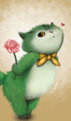 Открытка «Кот»: Милый котик с розой: пожелание счастья и любви. Тэги: пожелание, улыбка, друг, подруга, позитив…