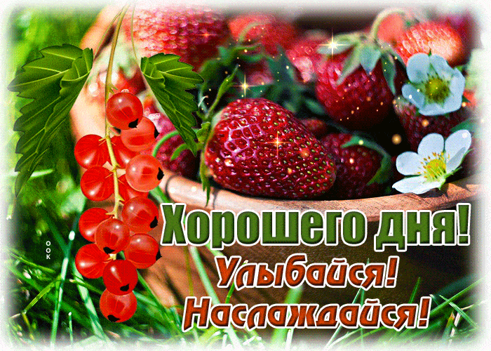 Открытка «Пожелание»: Хорошего дня! Яркие ягоды для отличного настроения. Тэги: улыбка, красивая, радость, цветок…