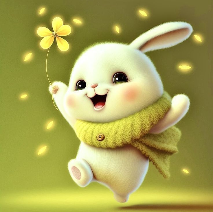 Открытка «Животное»: Милый кролик с цветком: хорошее настроение и радость!. Тэги: улыбка, шарф, красивая, позитив…