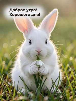 Открытка «Животное»: Доброе утро и хорошего дня с милым кроликом!. Тэги: пожелание, утро, красивая, позитив, хорошее…