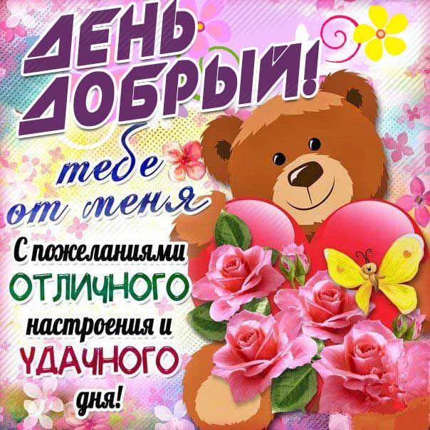 Открытка «Пожелание»: День Добрый! Отличного настроения и удачи!. Тэги: отличное настроение, улыбка, друг, красивая…