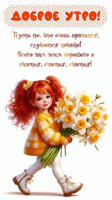 Открытка «Пожелание»: Доброе утро! Счастья и хорошего настроения!. Тэги: улыбка, утро, красивая, позитив, хорошее нас…