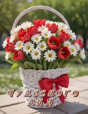 Открытка «Пожелание»: Чудесного дня! Букет цветов для прекрасного настроения.. Тэги: улыбка, позитив, радость, цветок…